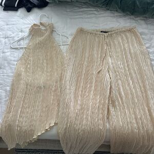 Zara Cream Pleated Jumpsuit